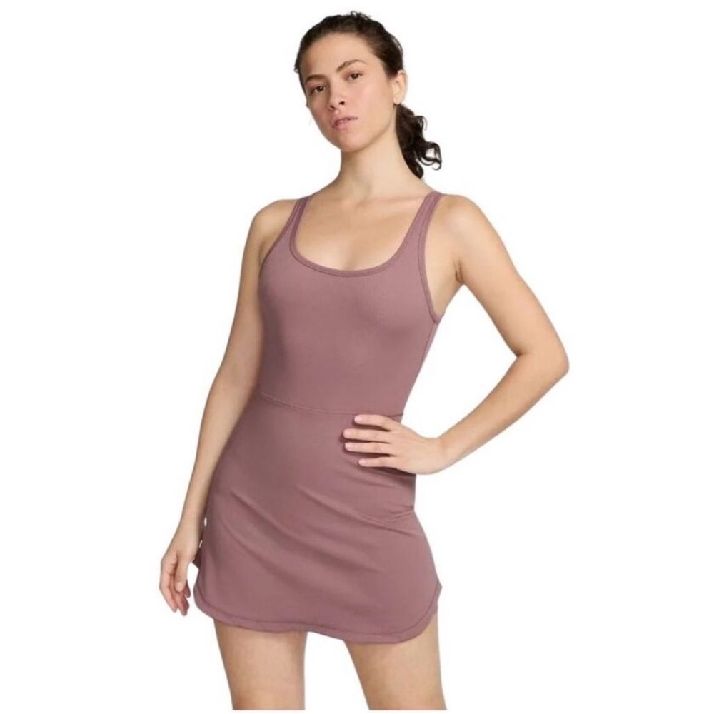 NWT Nike MAUVE Dri-FIT One Scoop Neck Ribbed Dress Romper - Picture 2 of 8